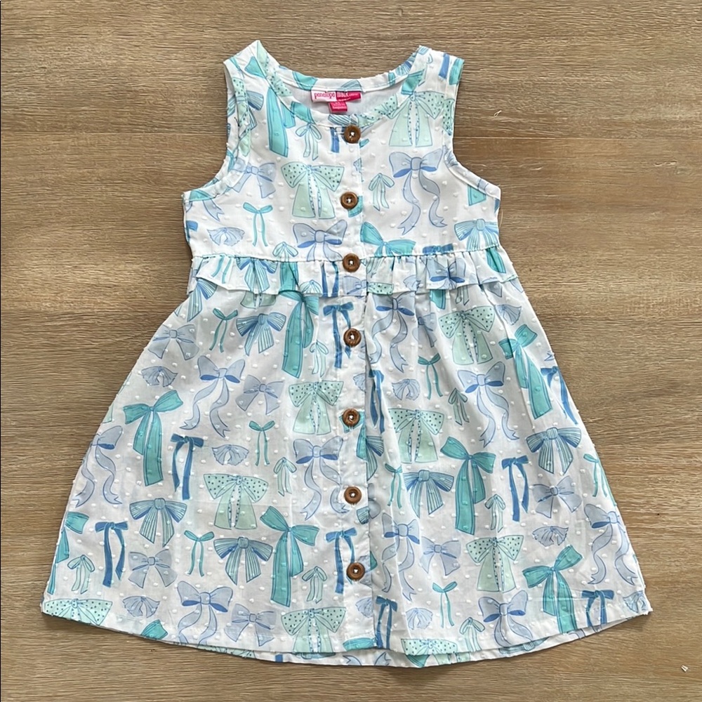 Penelope Mack Toddler Girl Blue Bow Print Sleeveless Dress 3T